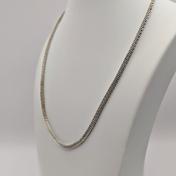Vintage Sterling Silver Rope Snake Mesh Chain 16” Italy 925 Necklace - Picture 1 of 5